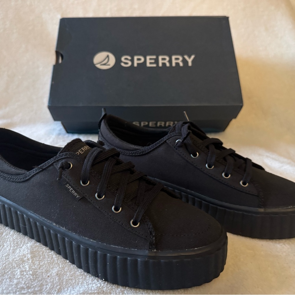 NEW Sperry Pier Wave Canvas Platform Lace Up Sneakers